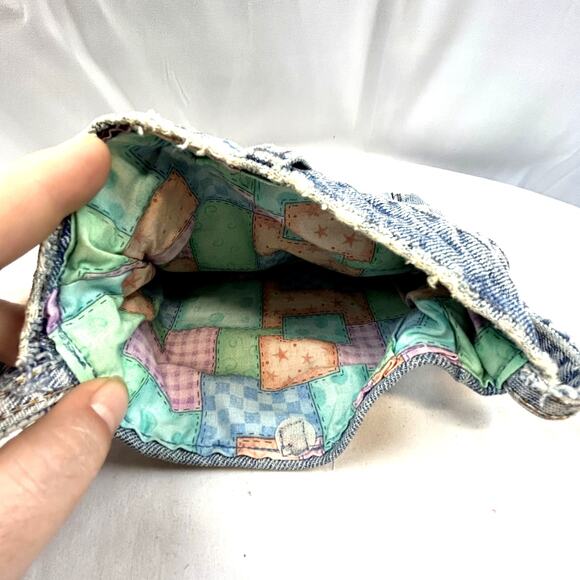 Handmade Blue Jean Purse LINED with pockets  Denim shoulder strap unique - Picture 3 of 7